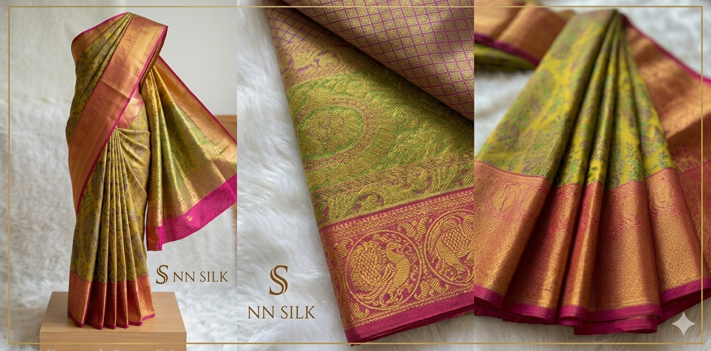 The Ultimate Guide to Geometric Kanchipuram Silks: Featuring Our Mustard & Rani Pink Masterpiece | Shop Direct from Weaver