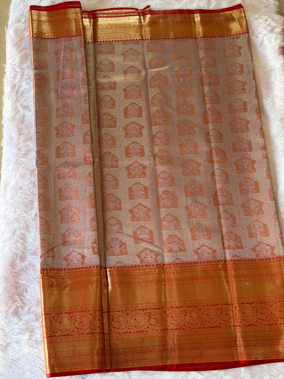 Elegant grey Kanchipuram polyester saree body - wrinkle resistant smooth drape