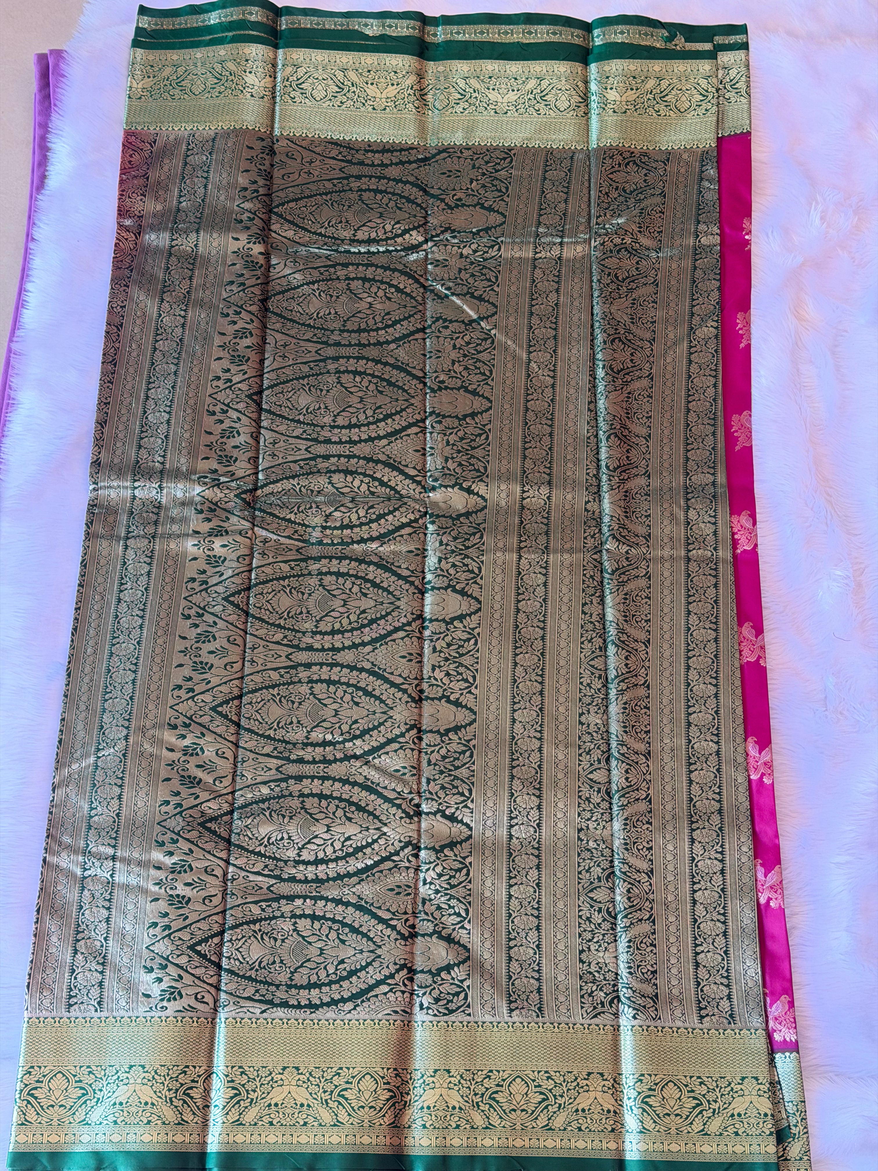 Kanchipuram polyester saree body with traditional zari weave border detail