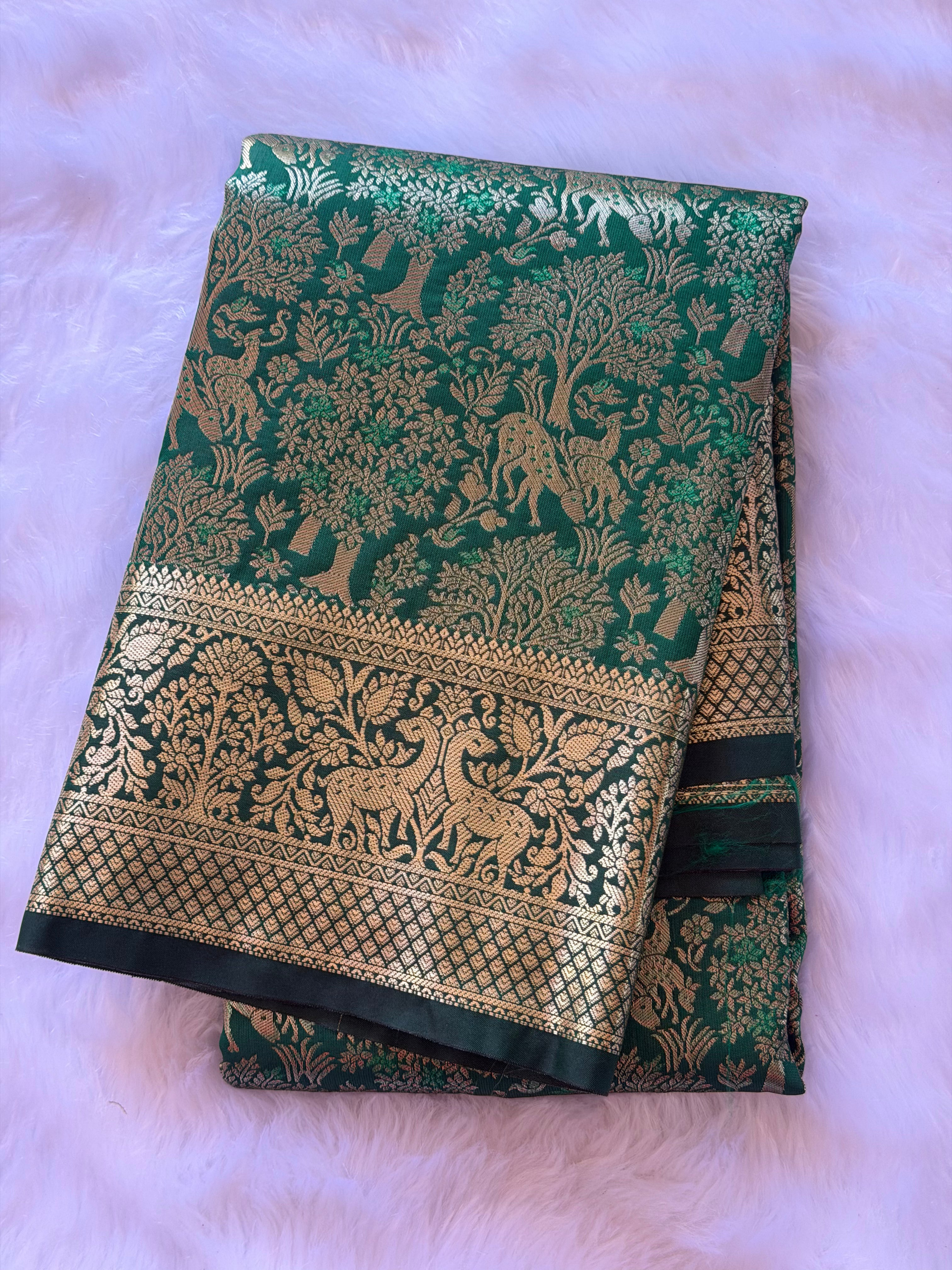 Kanchipuram polyester silk saree with vibrant contrast border and intricate zari motifs - KPPOL0032 - NN Silk Sarees
