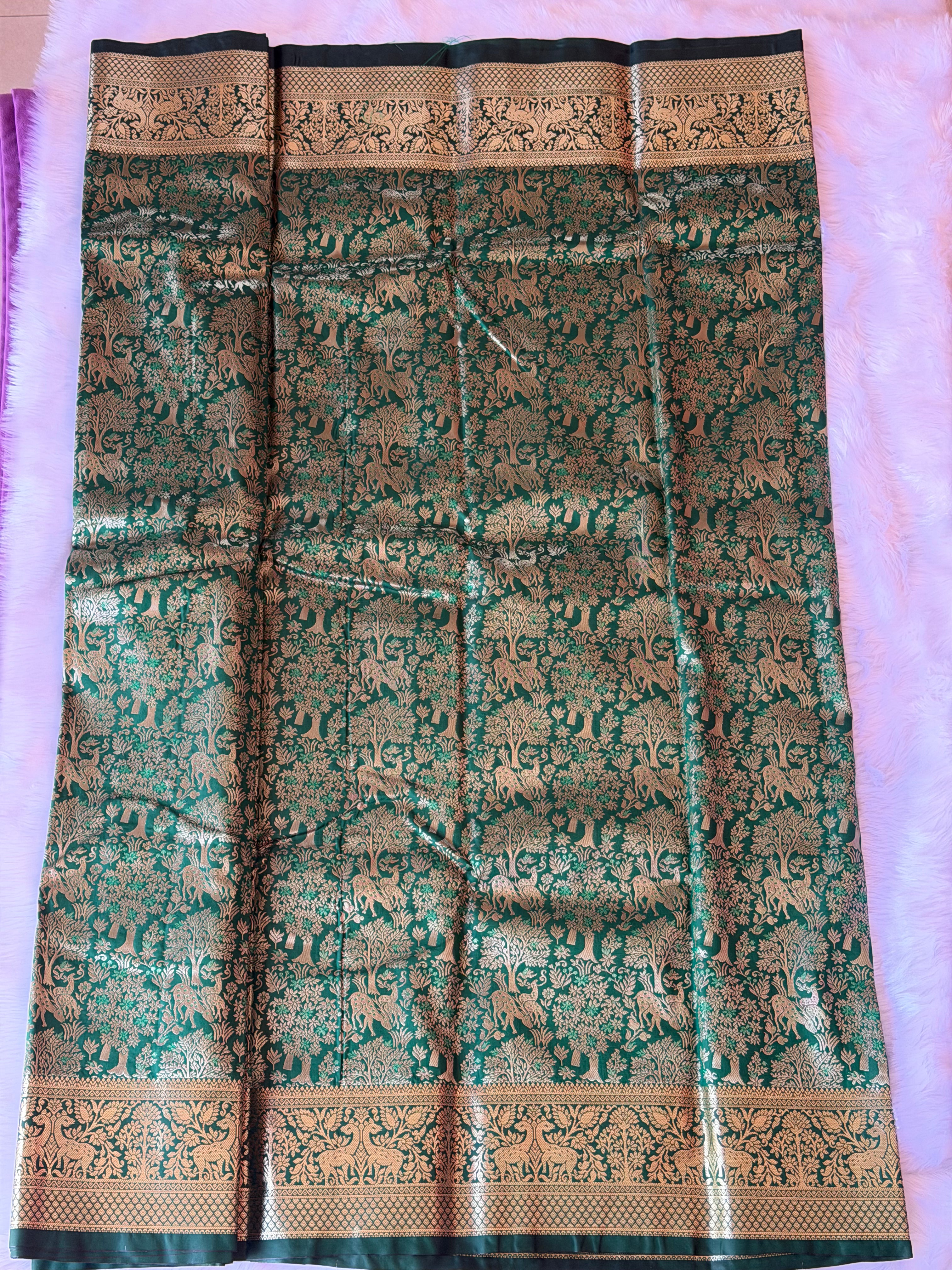 Kanchipuram polyester saree with zari border and pallu detail - South Indian traditional saree