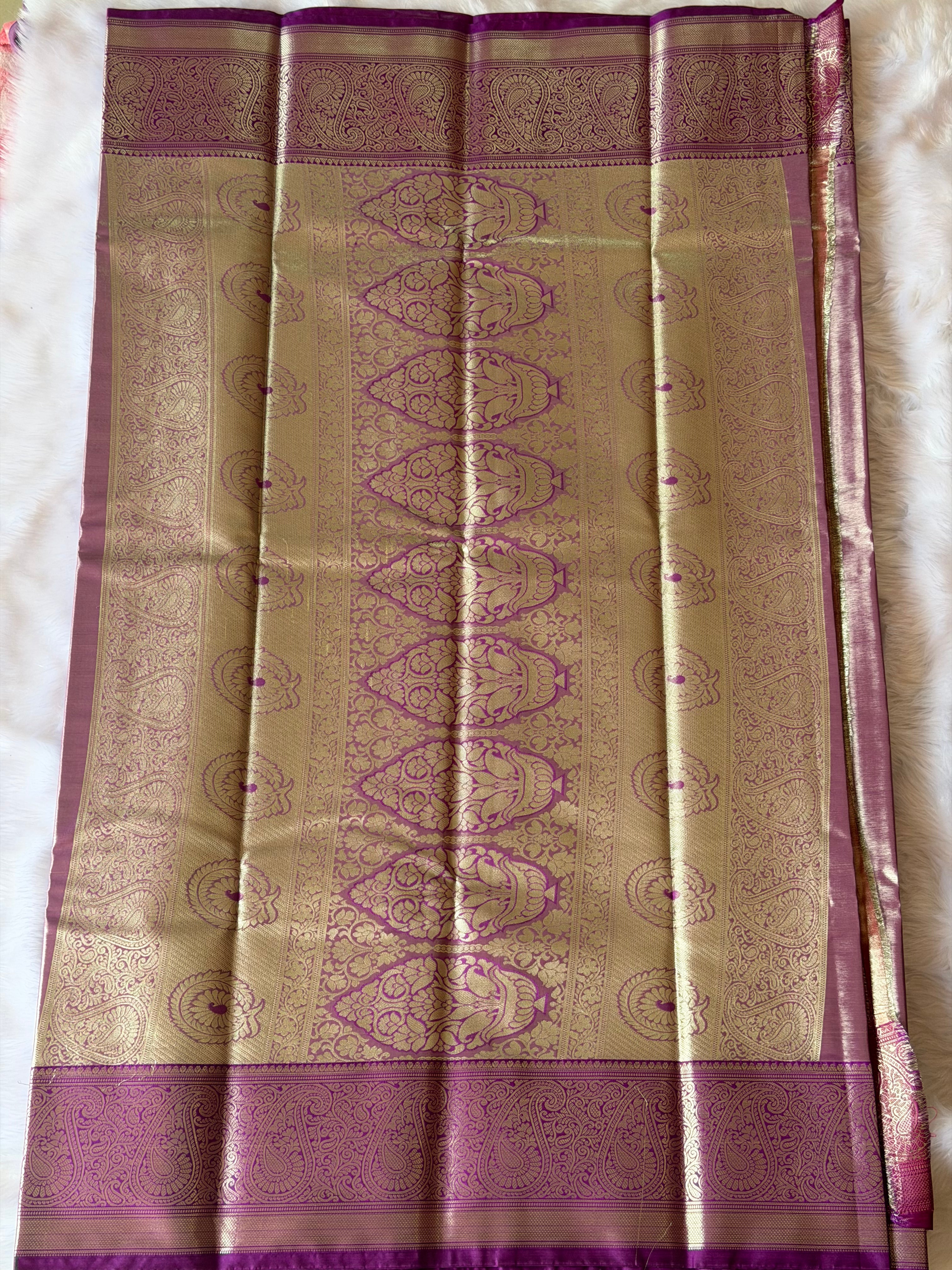 Kanchipuram tissue silk saree body - luminous golden tissue weave that catches light beautifully