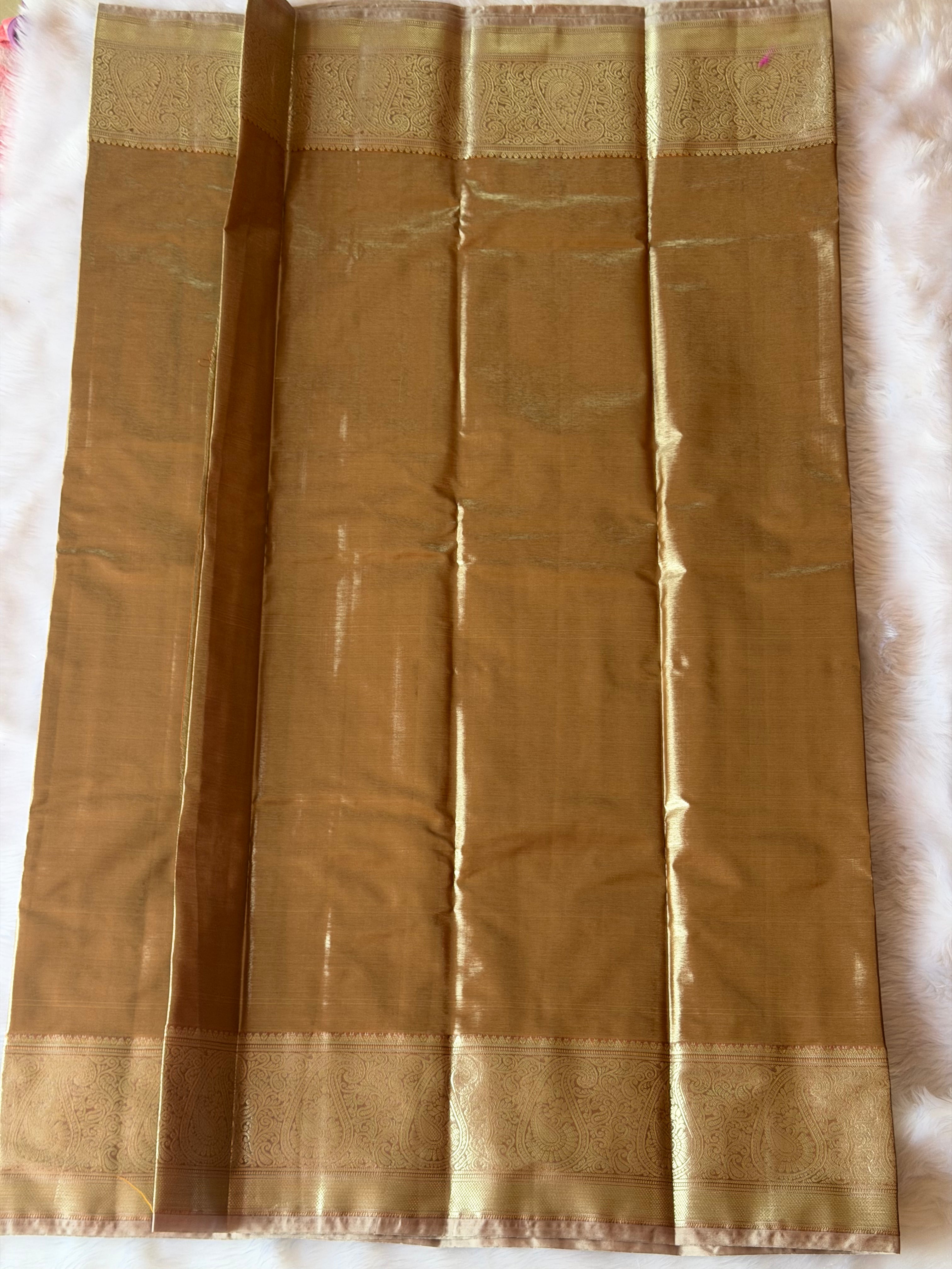 Kanchipuram tissue silk saree body - fine tissue weave with luminous golden shimmer