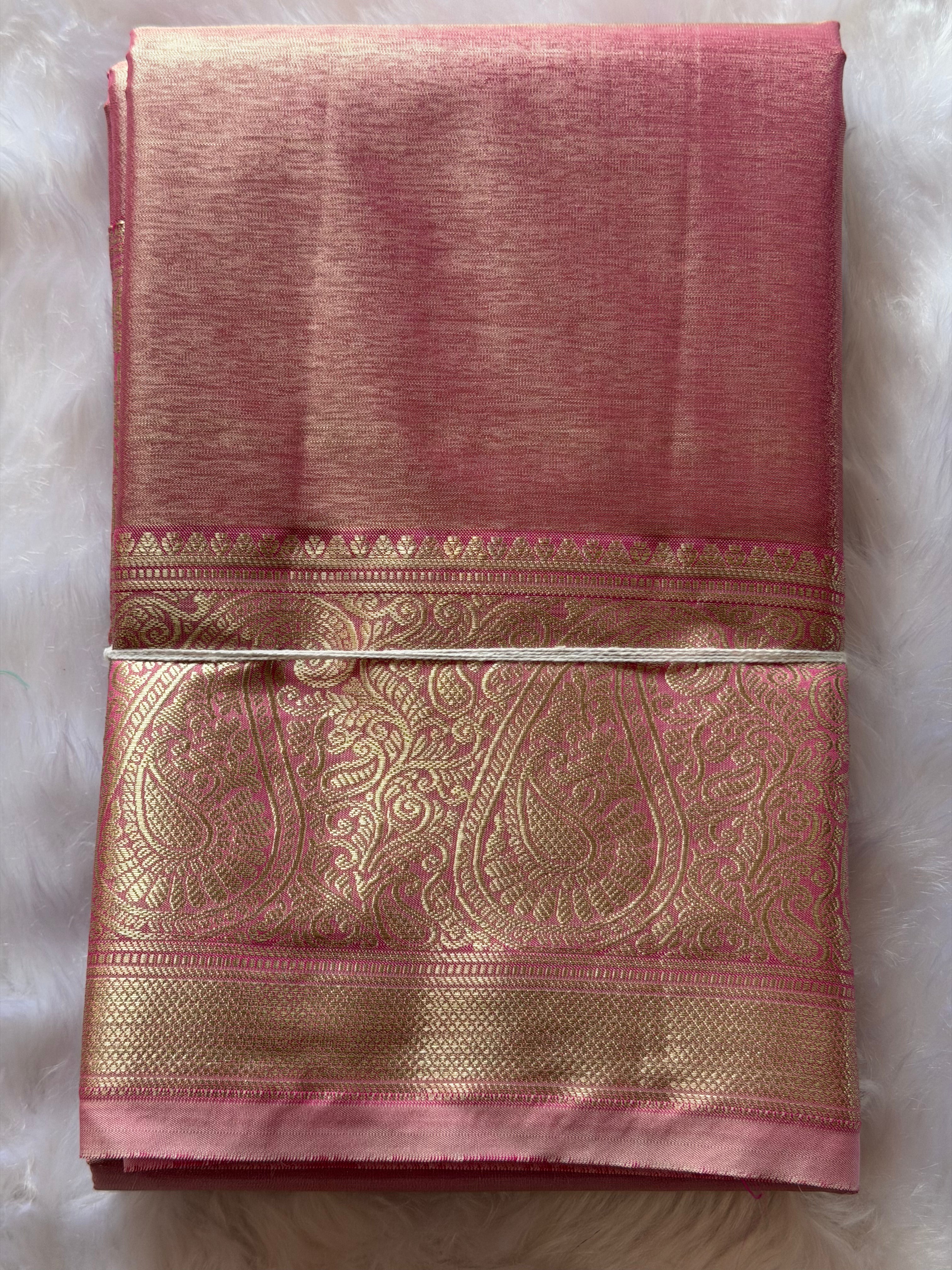 Elegant lightweight Kanchipuram tissue silk saree draped view - ideal for weddings and engagements
