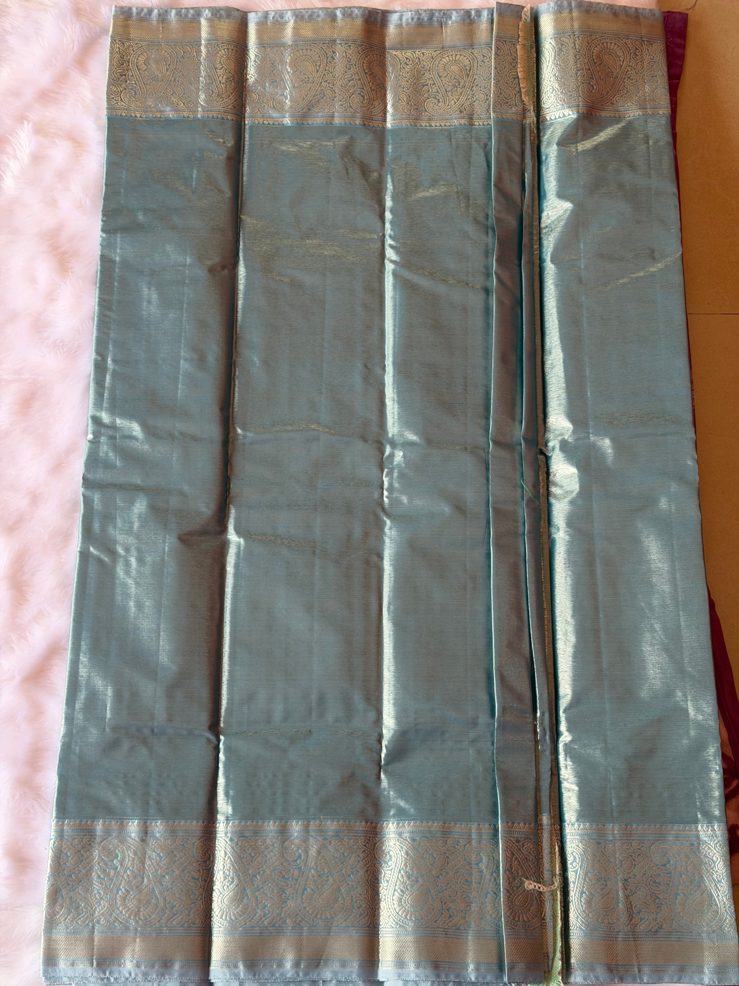 Kanchipuram tissue silk saree body - fine tissue weave with natural shimmer