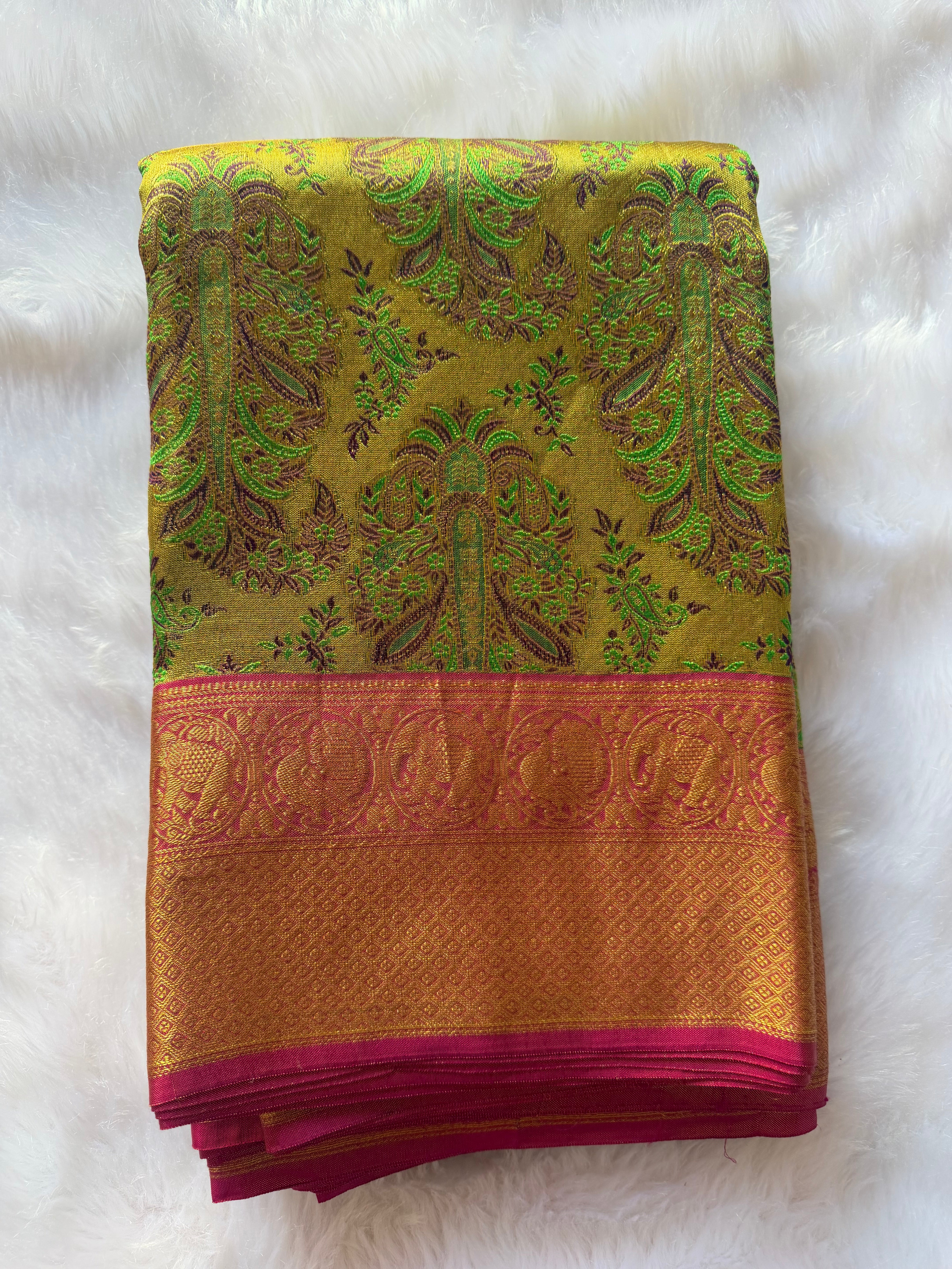 Kanchipuram pure silk saree draped view - 100% mulberry silk with lustrous sheen and rich drape