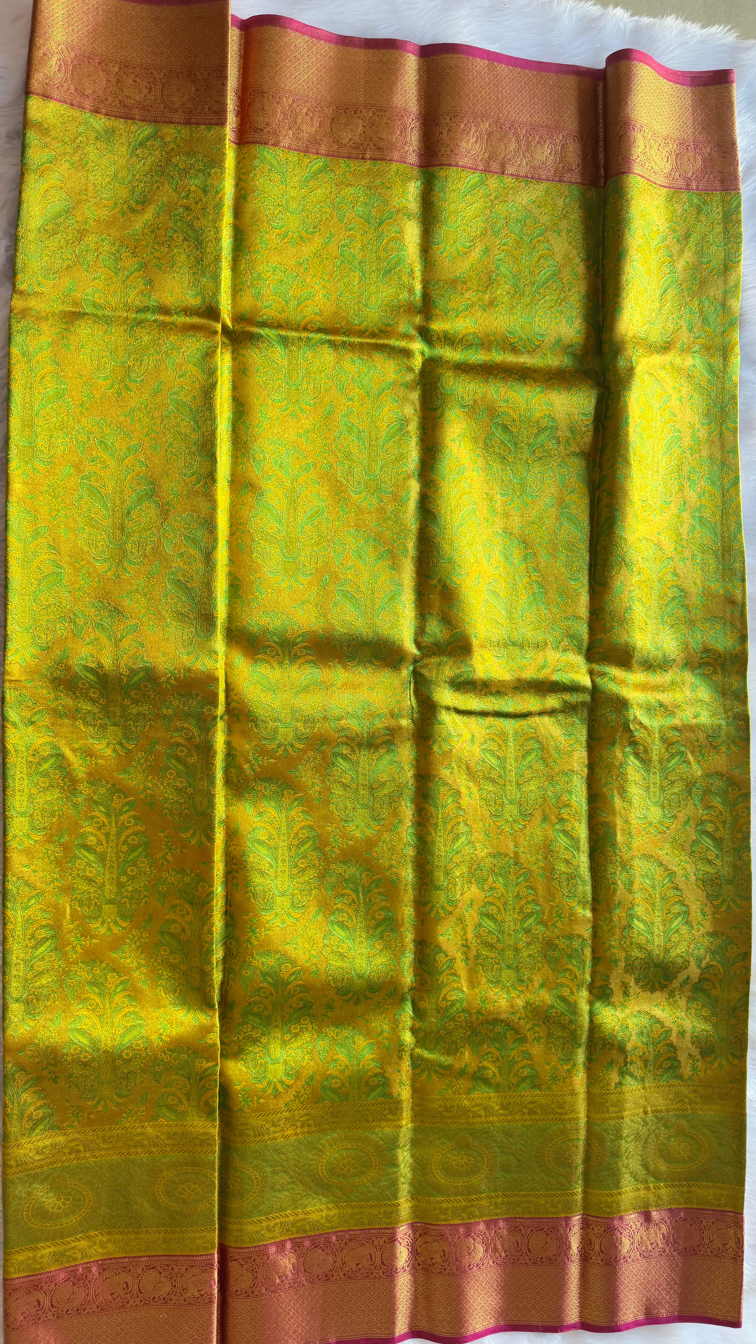Kanchipuram pure silk saree pallu detail - grand pallu bridal collection real mulberry silk