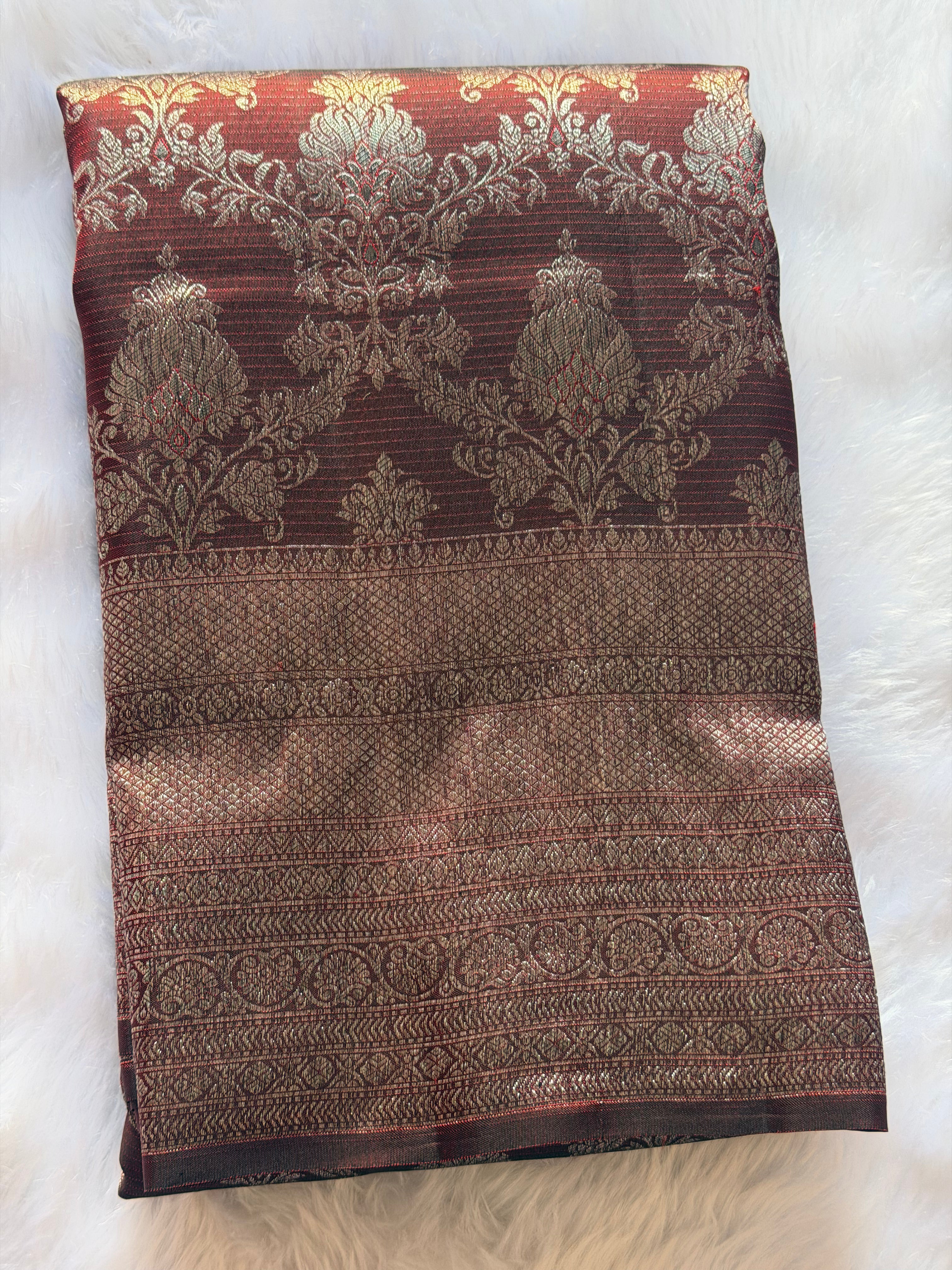 Kanchipuram pure silk saree draped view - rich pallu design handcrafted by Kanchipuram weavers