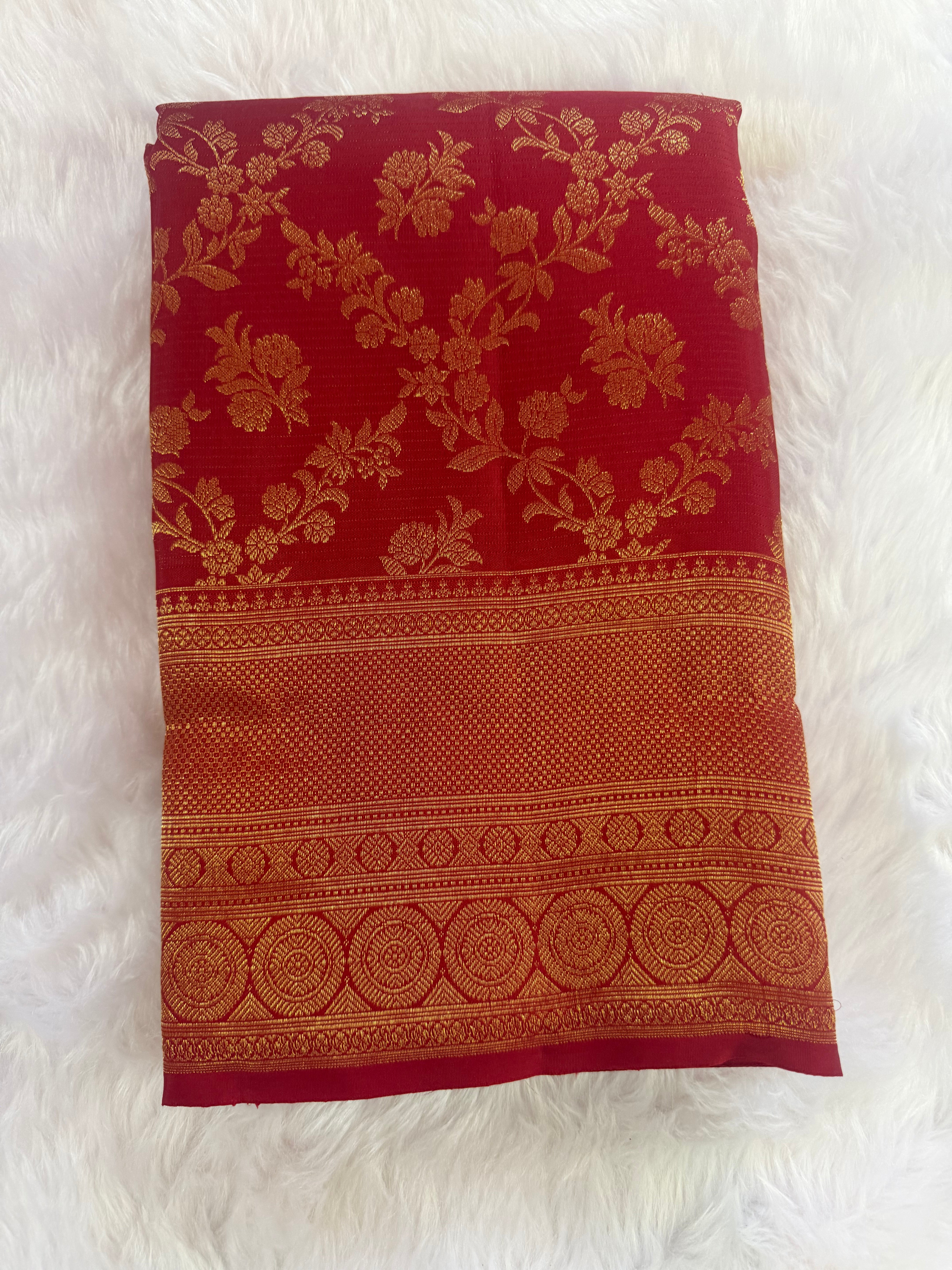 Kanchipuram pure silk saree draped view - authentic mulberry silk for weddings and Navarathri