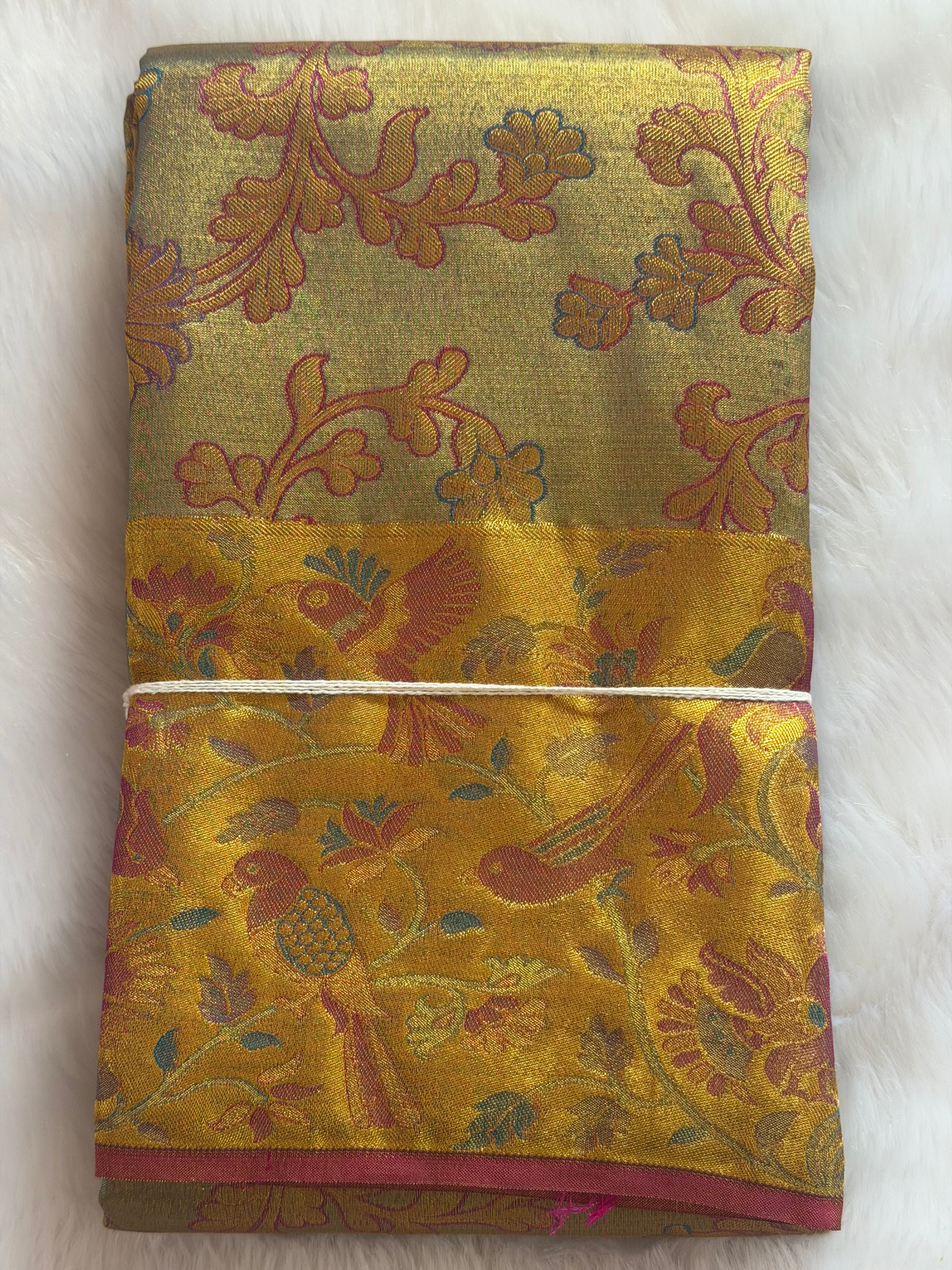 Kanchipuram pure silk saree draped view - authentic mulberry silk with natural weight and unmatched drape