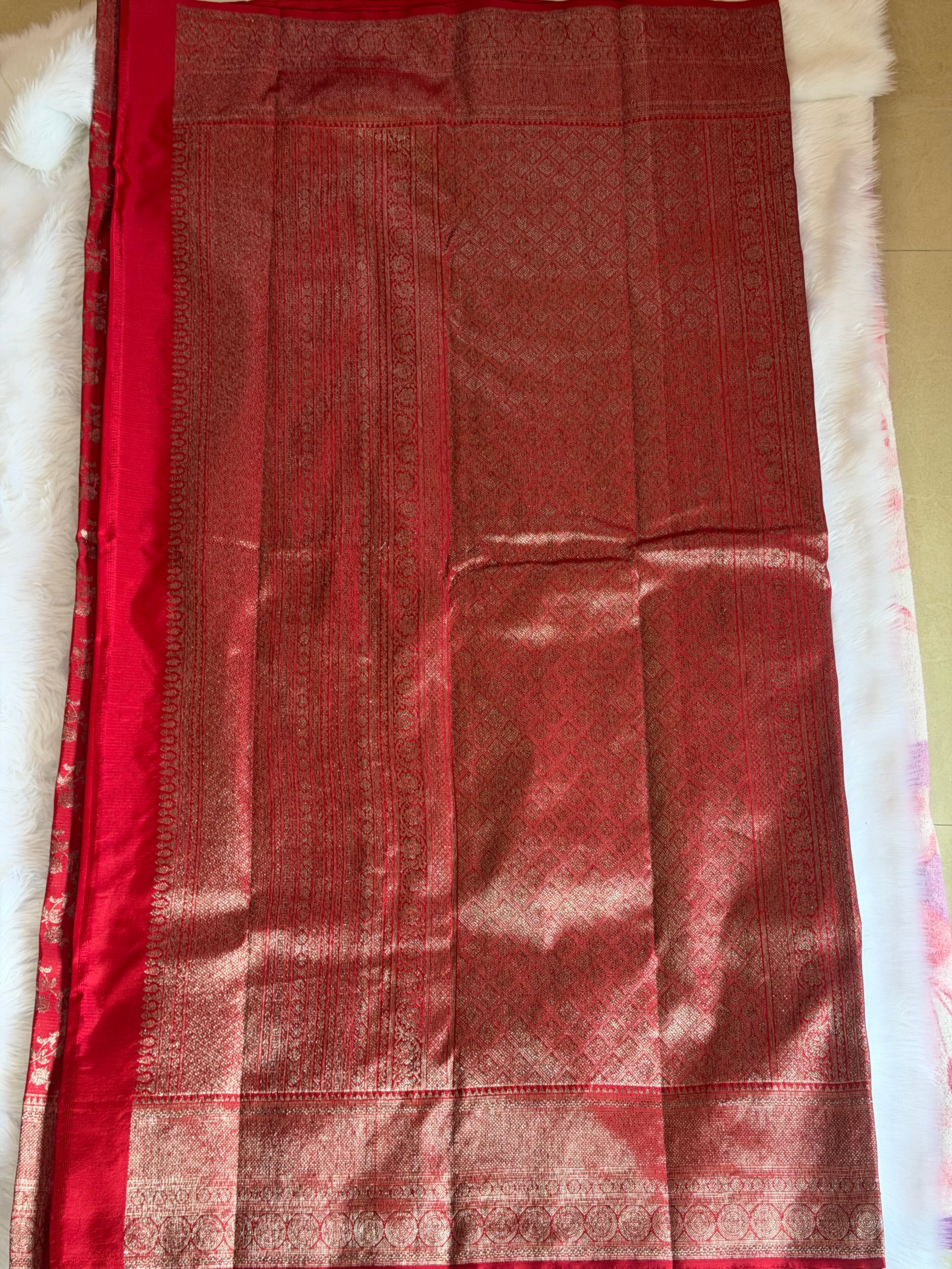 Kanchipuram pure silk saree body - genuine mulberry silk with characteristic weight and zari work