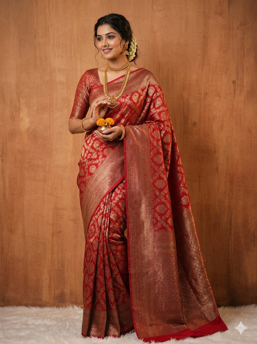 Kanchipuram pure mulberry silk saree handcrafted by master weavers with real zari - KPPS007 - NN Silk Sarees