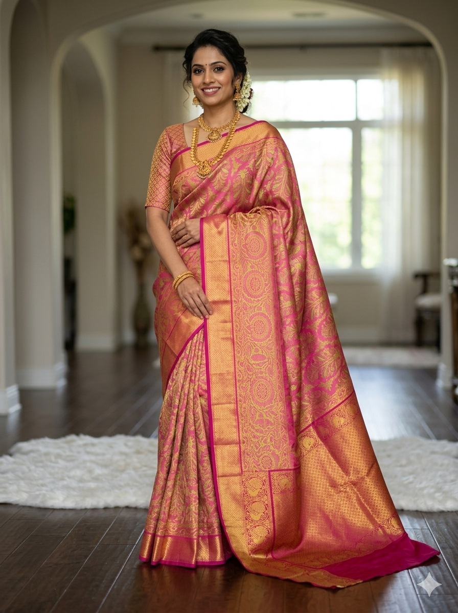 Kanchipuram pure mulberry silk saree with 100% real zari and rich pallu - KPPS003 - NN Silk Sarees