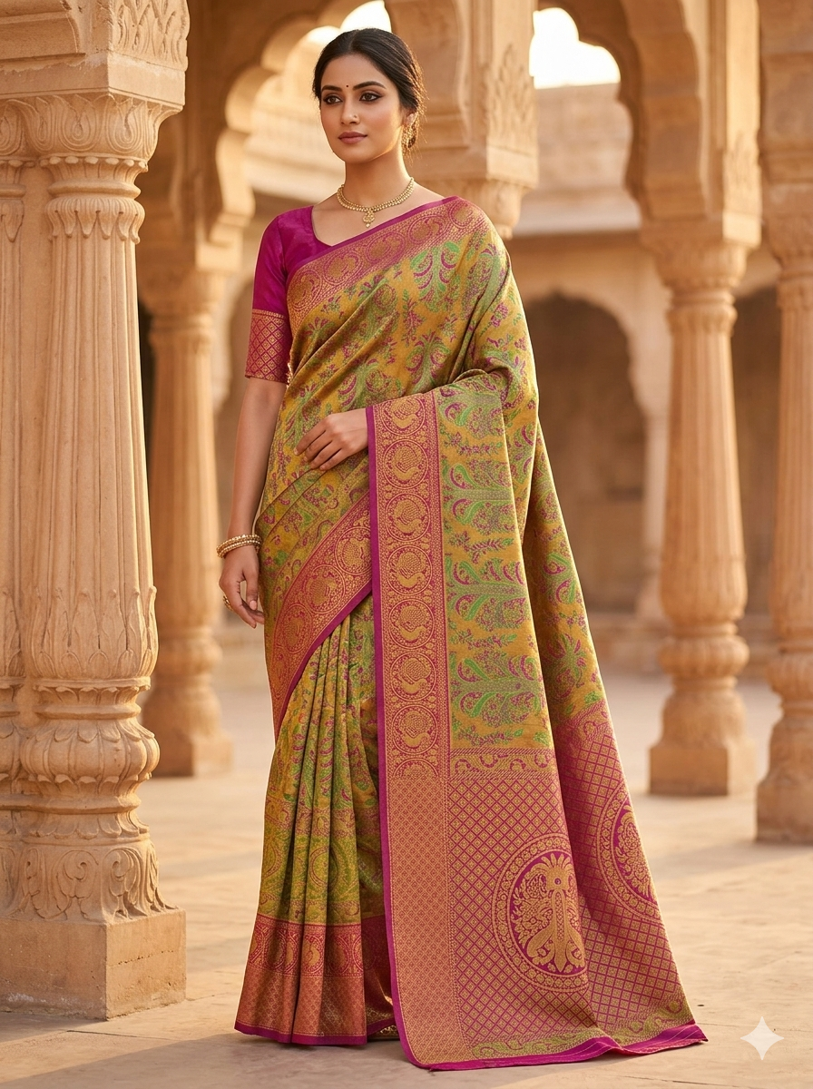 Kanchipuram pure mulberry silk saree with traditional zari wedding design - KPPS002 - NN Silk Sarees