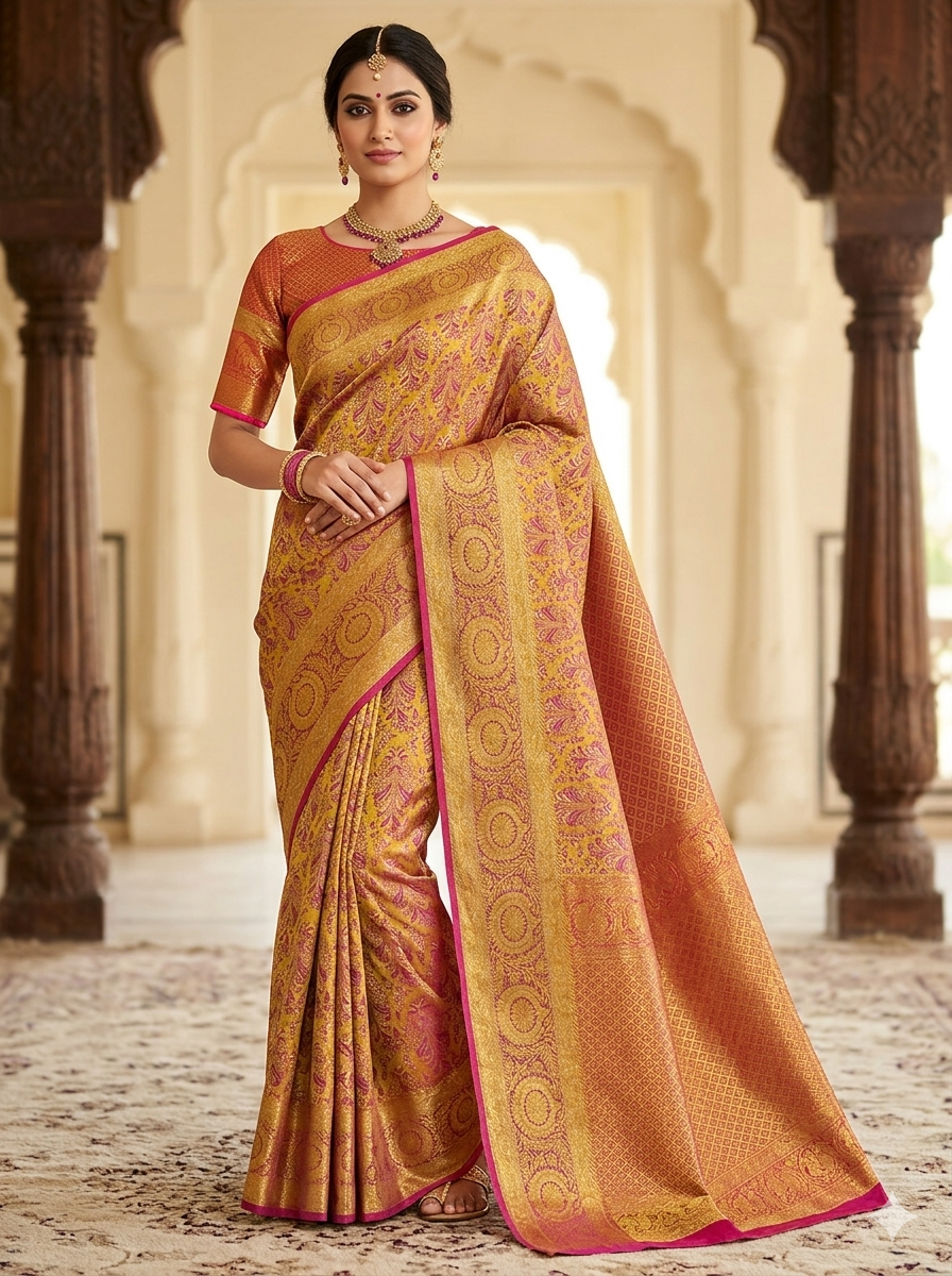 Kanchipuram pure mulberry silk saree with gold zari rich pallu for weddings - KPPS008 - NN Silk Sarees